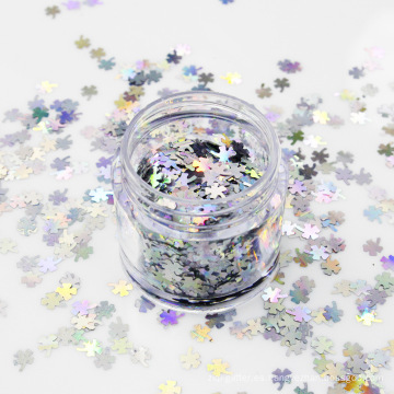 Estrella de trébol de plata de cuatro hojas con forma de glitter escama láser trébol